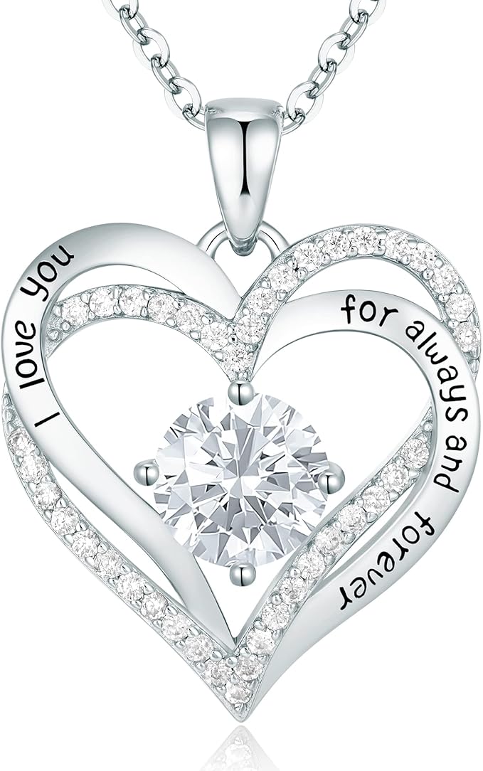Love Heart Birthstone Necklaces for Women Rose Gold Jewelry for Wife Girlfriend Mom Daughter for Anniversary Birthday Gift  , With very nice LED-Light Gift box packing.