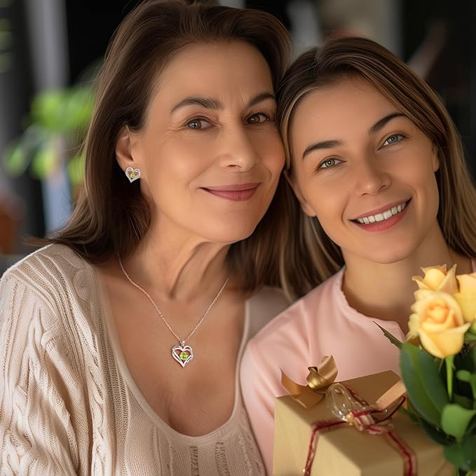 Love Heart Birthstone Necklaces for Women Rose Gold Jewelry for Wife Girlfriend Mom Daughter for Anniversary Birthday Gift  , With very nice LED-Light Gift box packing.