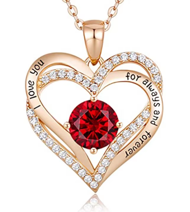 Love Heart Birthstone Necklaces for Women Rose Gold Jewelry for Wife Girlfriend Mom Daughter for Anniversary Birthday Gift  , With very nice LED-Light Gift box packing.