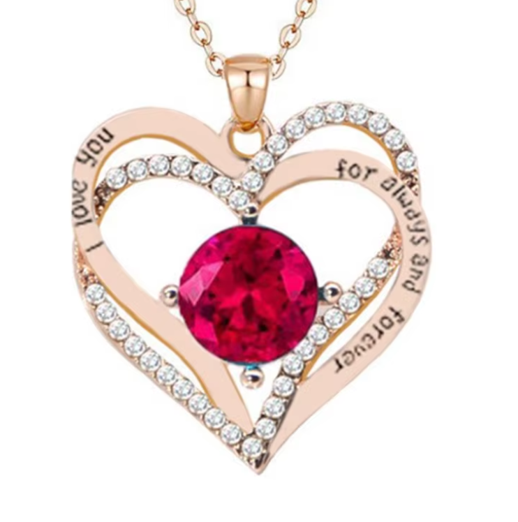 Love Heart Birthstone Necklaces for Women Rose Gold Jewelry for Wife Girlfriend Mom Daughter for Anniversary Birthday Gift  , With very nice LED-Light Gift box packing.