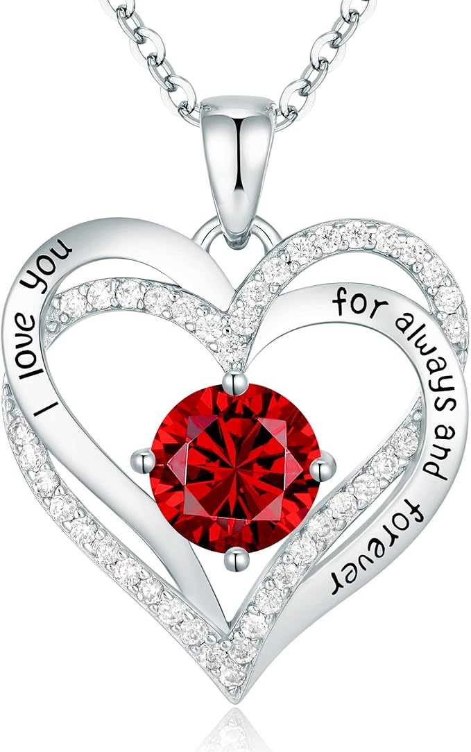 Love Heart Birthstone Necklaces for Women Rose Gold Jewelry for Wife Girlfriend Mom Daughter for Anniversary Birthday Gift  , With very nice LED-Light Gift box packing.