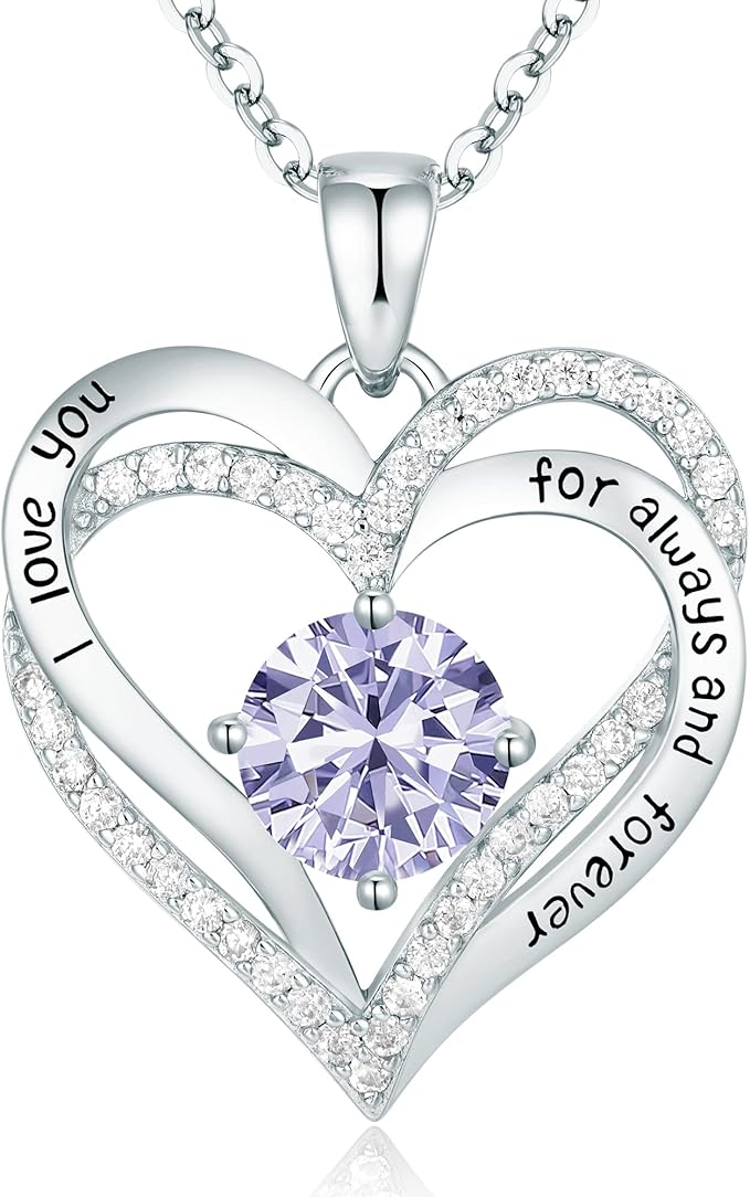 Love Heart Birthstone Necklaces for Women Rose Gold Jewelry for Wife Girlfriend Mom Daughter for Anniversary Birthday Gift  , With very nice LED-Light Gift box packing.