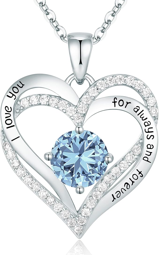 Love Heart Birthstone Necklaces for Women Rose Gold Jewelry for Wife Girlfriend Mom Daughter for Anniversary Birthday Gift  , With very nice LED-Light Gift box packing.