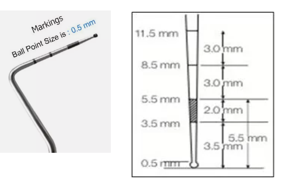 WHO (CPITN) Screening Periodental Probe CP-11.5B, Satin Steel Handle #6, Made in German Stainless Steel. Sonde de Dépistage Parodontale de l'OMS (CPITN) CP-11.5B, Manche Acier Satiné #6