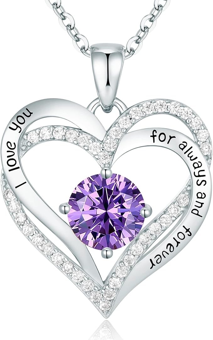 Love Heart Birthstone Necklaces for Women Rose Gold Jewelry for Wife Girlfriend Mom Daughter for Anniversary Birthday Gift  , With very nice LED-Light Gift box packing.