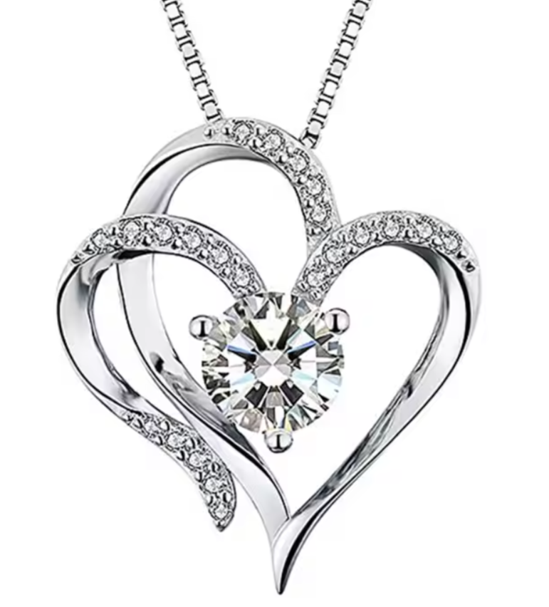 Elegant Double Heart Sterling Silver Pendant Necklace with Sparkling Cubic Zirconia – Romantic Gift for Women, Friends and Family