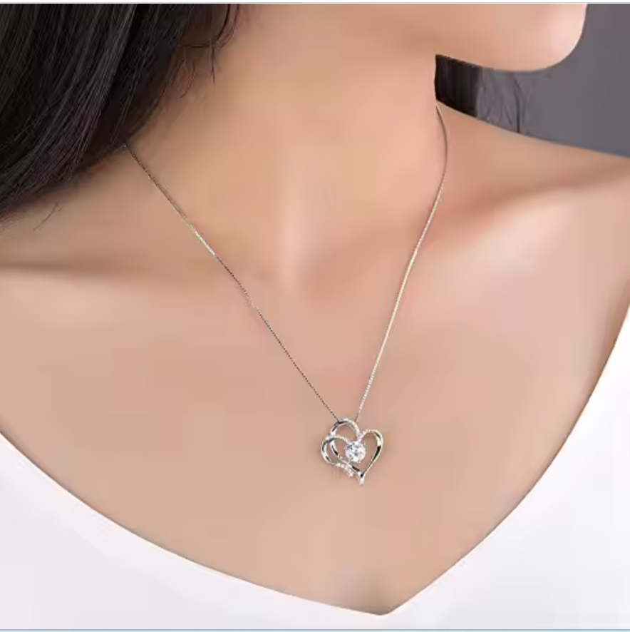 Elegant Double Heart Sterling Silver Pendant Necklace with Sparkling Cubic Zirconia – Romantic Gift for Women, Friends and Family