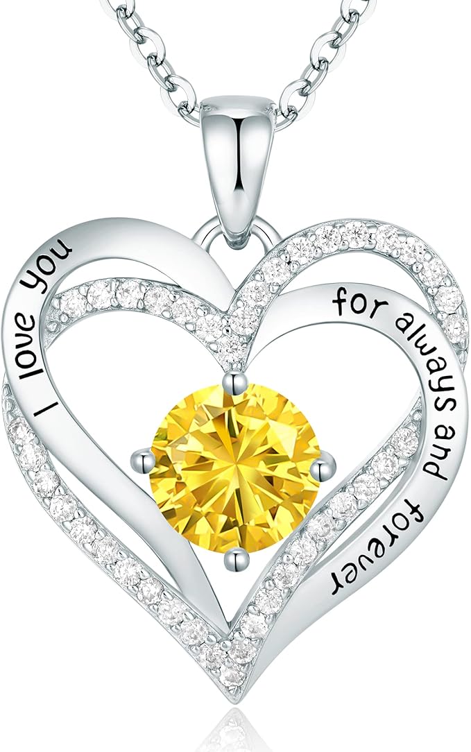 Love Heart Birthstone Necklaces for Women Rose Gold Jewelry for Wife Girlfriend Mom Daughter for Anniversary Birthday Gift  , With very nice LED-Light Gift box packing.