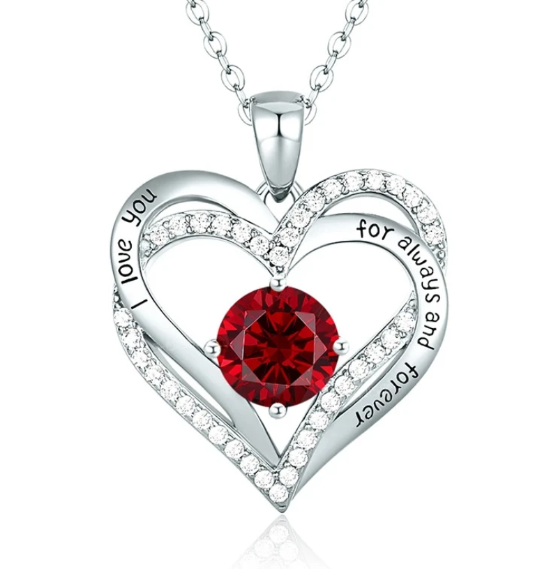 Love Heart Birthstone Necklaces for Women Rose Gold Jewelry for Wife Girlfriend Mom Daughter for Anniversary Birthday Gift  , With very nice LED-Light Gift box packing.