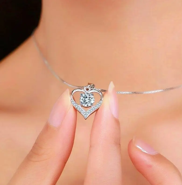 Elegant Heart Sterling Silver Pendant Necklace with Sparkling Cubic Zirconia – Romantic Gift for Women, Friends and Family